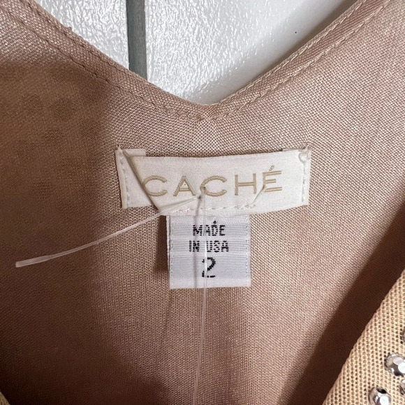 Cache - Silver beaded tan mini dress, sparkly - size 2 - Picture 3 of 7